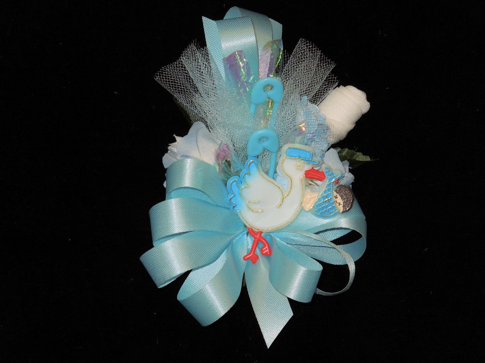 Baby Shower Corsage for Mother, Grandma, Hostess Blue stork Handmade