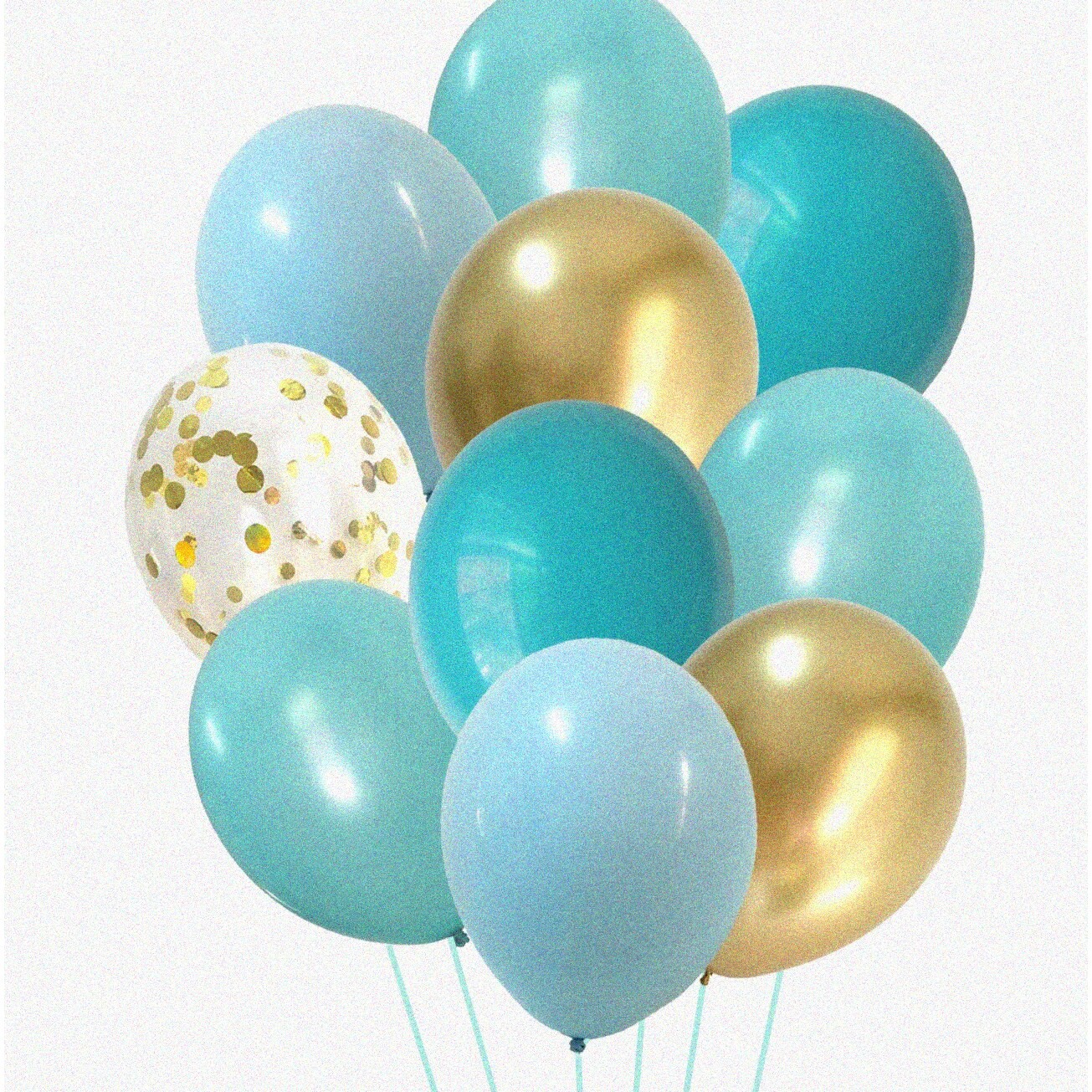Blue and gold chrome confetti balloons 60 pack