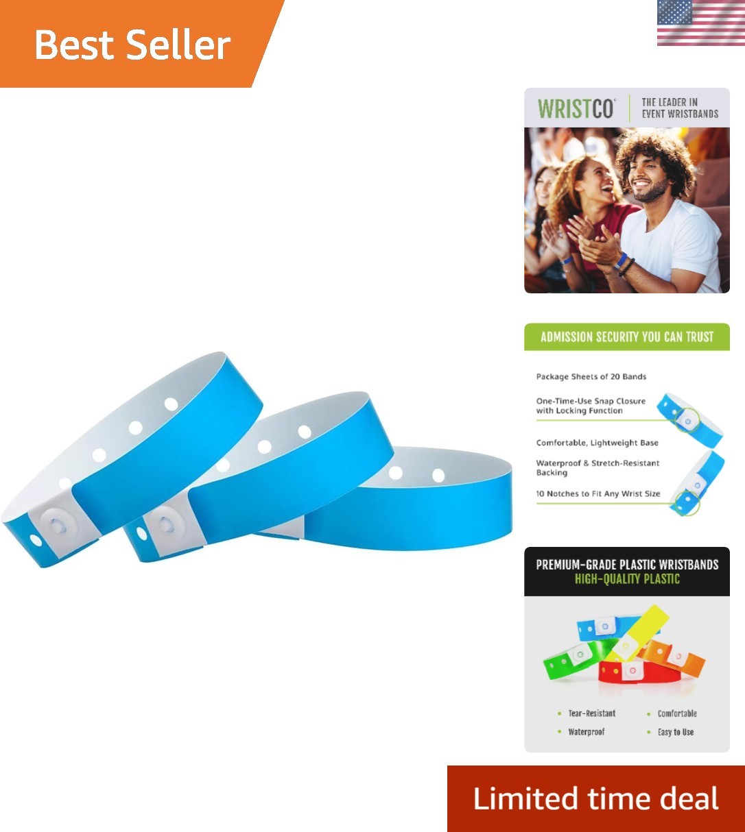 Adjustable Neon Blue Plastic Wristbands – 500 Count for Parties & ID Security