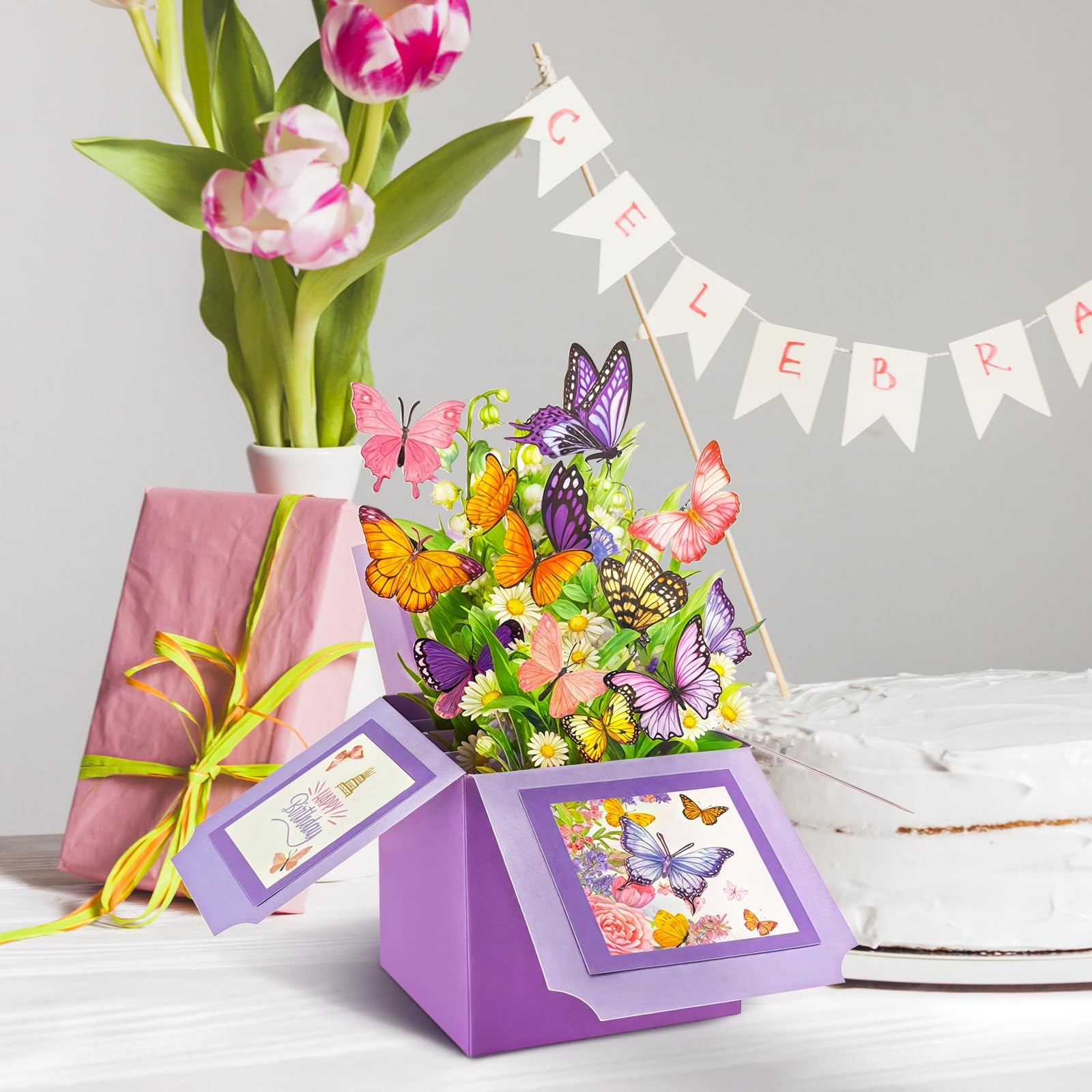 Hierein Birthday Cards for Women, 7 x 7.6 inches, Happy Butterfly