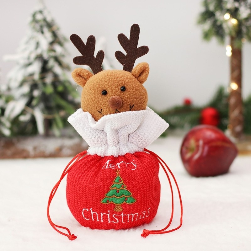 Christmas Candy Bag Knit Dolls Decorations Drawstring Cookie Box for Holiday