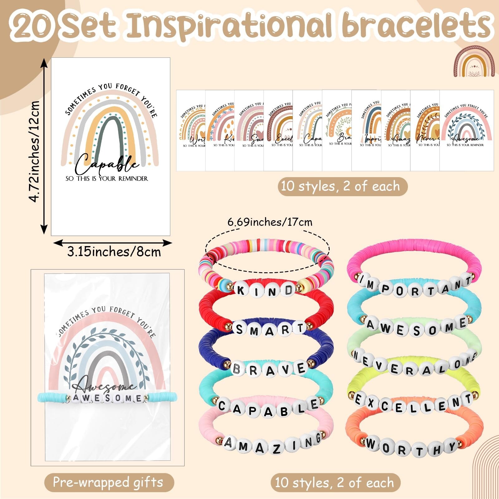 20 Sets Inspirational Gifts for Women Friendship Bracelets Motivational Brace…