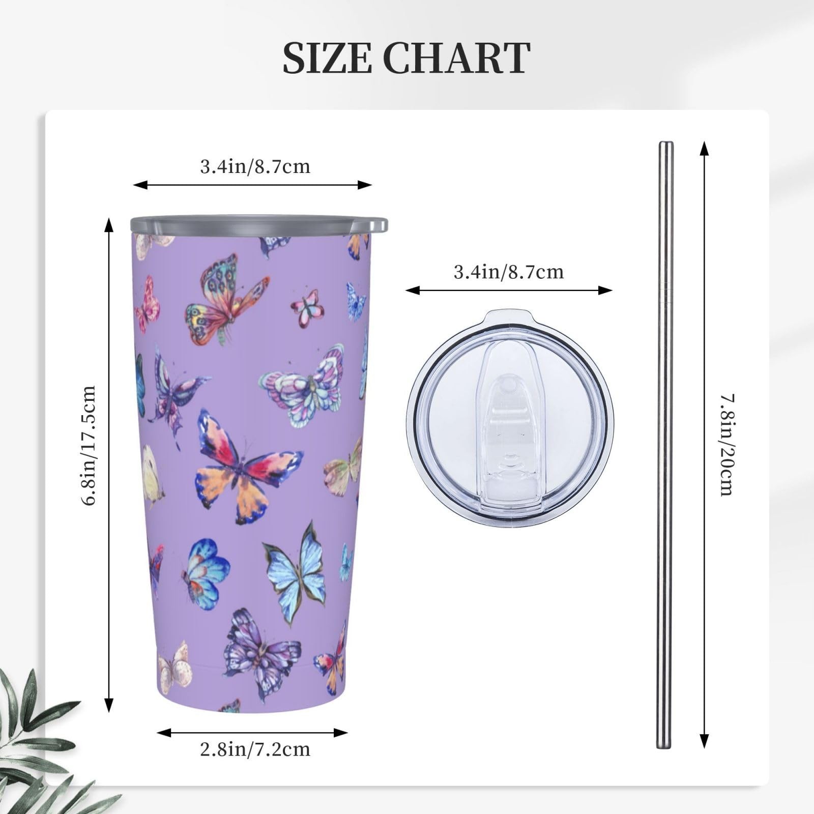 Purple Butterfly Tumbler,Butterfly 20oz Stainless Steel Insulated Travel Tumb…