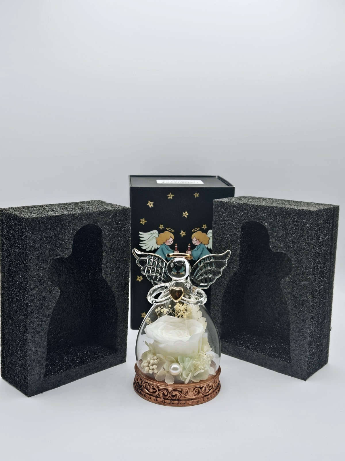 Angel Glass Dome Preserved Rose LED Light Gift Romantic Decor w/ Box