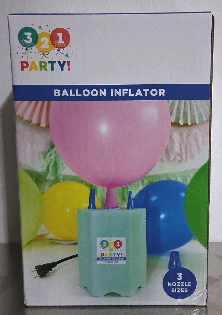 3-2-1- Party Teal Electric Balloon Inflator 3 Nozzle Sizes Air Pump Party Decor