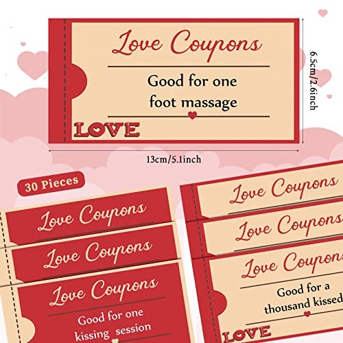 30 Pieces Love Coupons for Him or Her, Valentines Romantic Love Voucher Funny