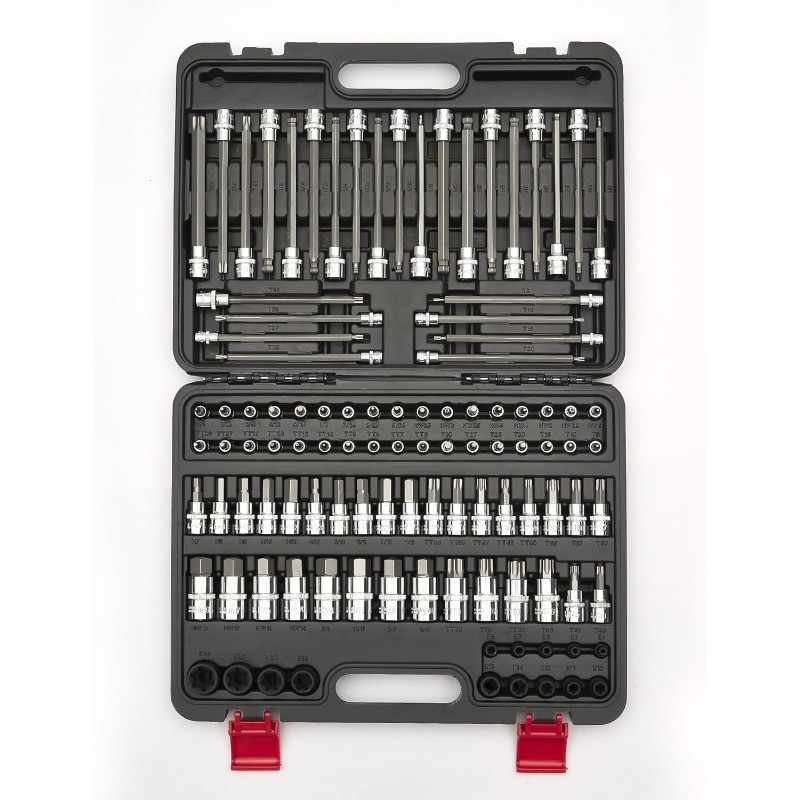 107-Piece Master Torx & Allen Bit Socket Set, 1/4″, 3/8″, 1/2″ Drive, Long Torx