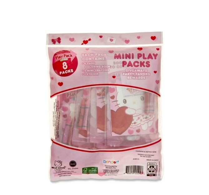 Hello Kitty Valentine’s Mini Play Packs 8pk Coloring Book Crayons Sticker (NEW)