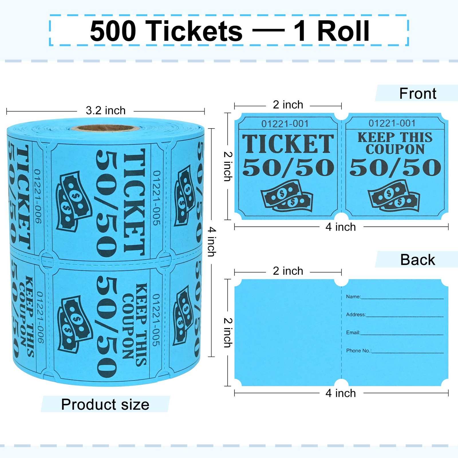 ESSENTIAL 500 Double Roll Raffle Tickets, 50/50 Raffle Cards, Entry Form with…