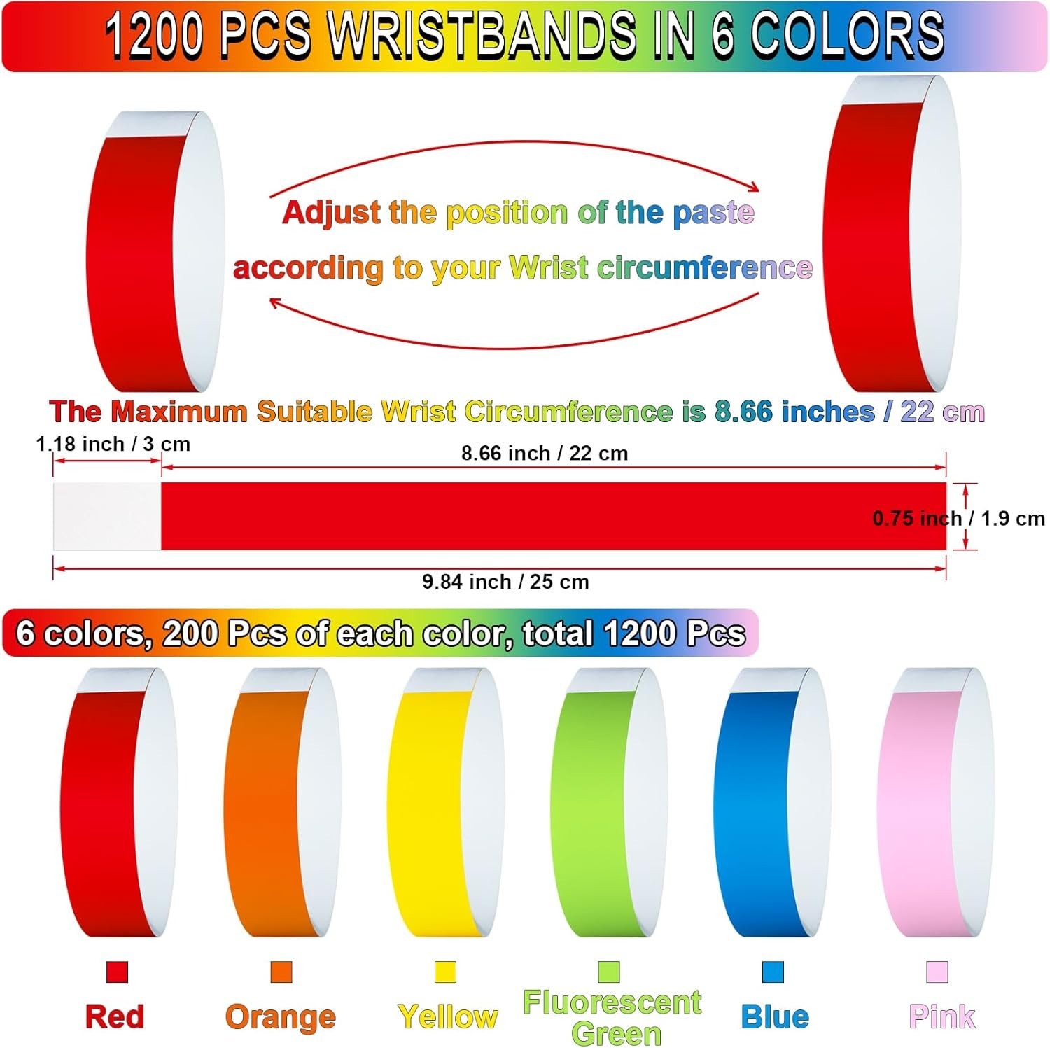 1200 pulseras de papel plástico para eventos pulseras de color neón