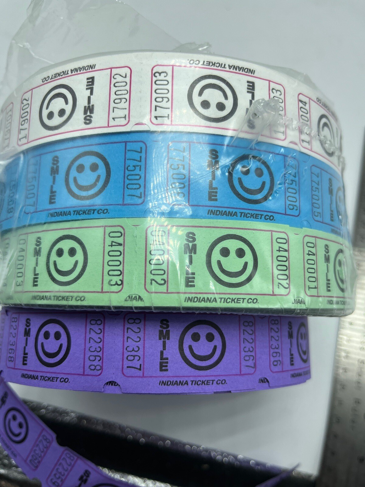 Single Smiles Event Party Carnival Flat Raffle Tickets Assorted Colors 4 Rolls