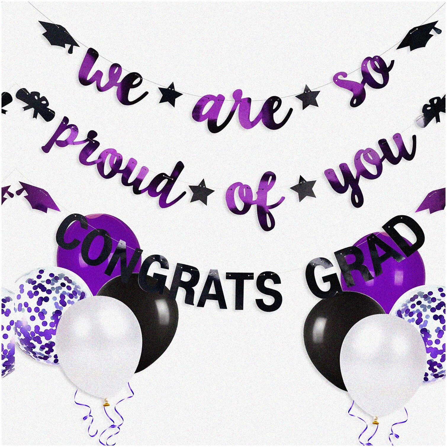 Purple and Black Graduation Party Banner Decorations