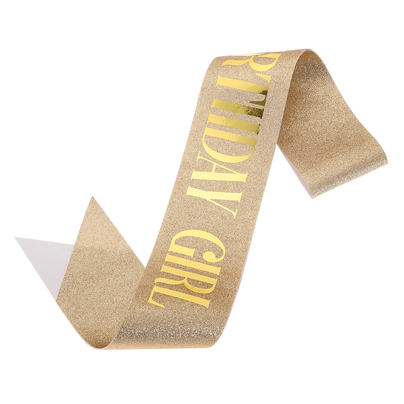 Birthday Girls Sash with Pin Gold Lettering for Party, Rose Gold