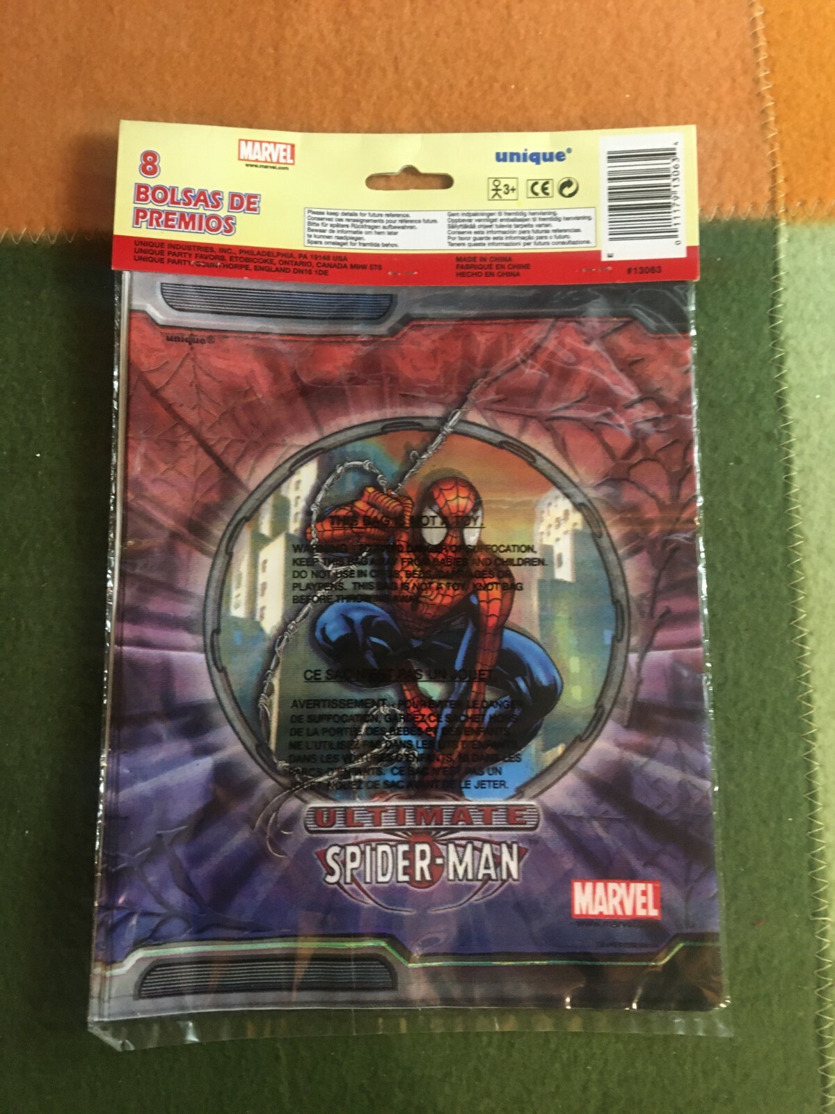 2002 Unique Marvel Ultimate Spiderman Pack of 8 Loot Bags Birthday Supply New