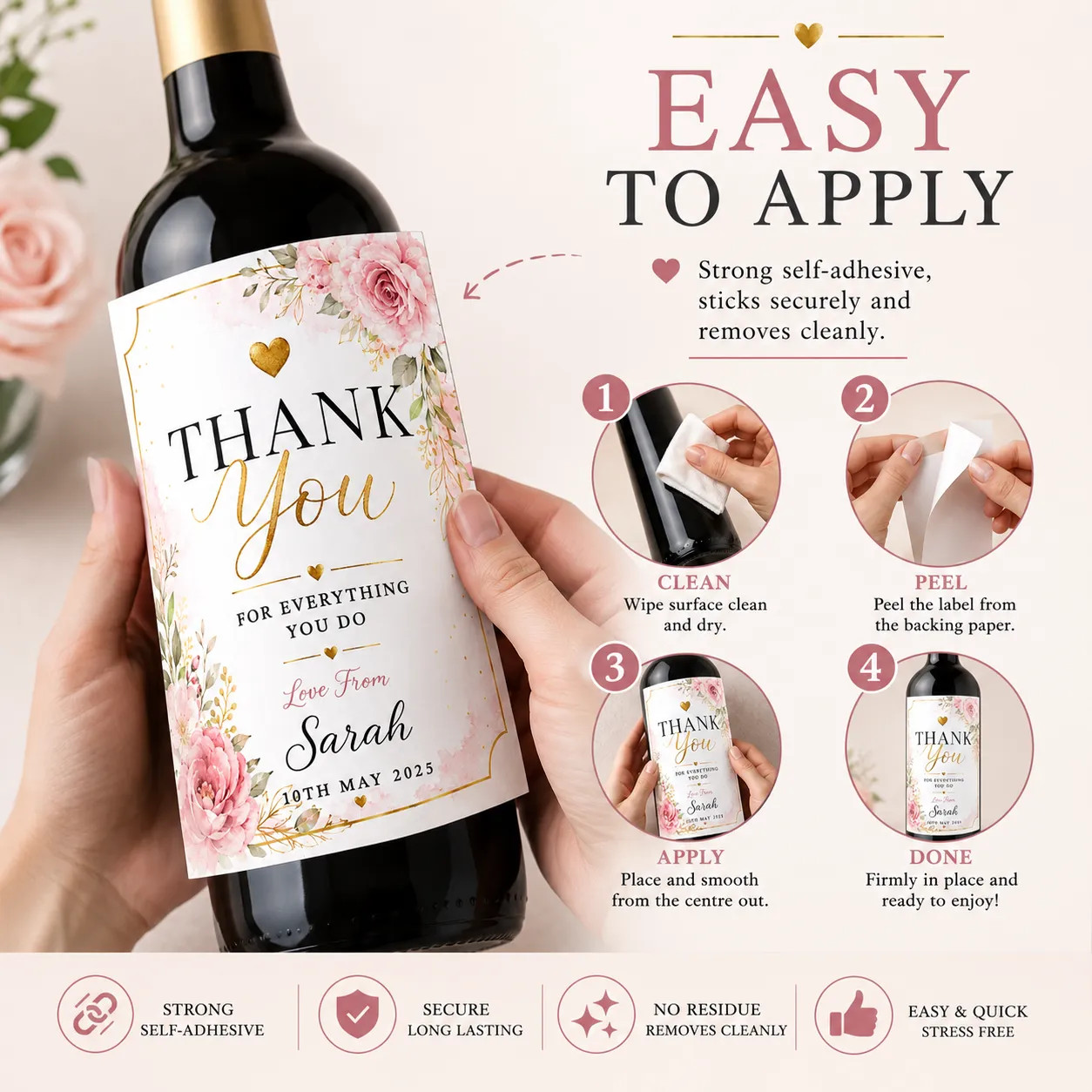 Personalised Thank You Gift Bottle Label Sticker Custom Wine Champagne Present