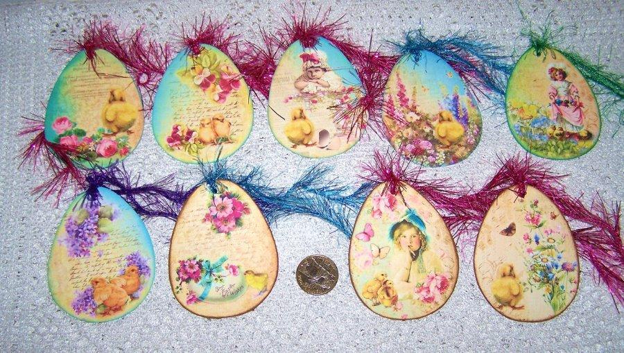 9~Easter~Vintage~Eggs~Fussy Cut~Chicks~Linen Cardstock~Gift~Hang~Tags~Ornaments