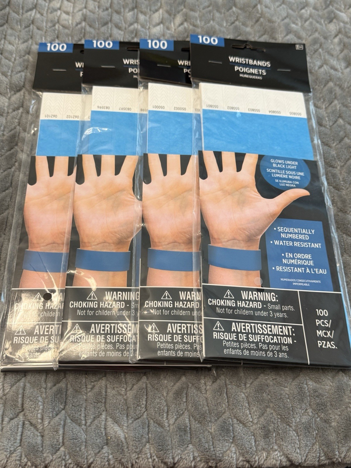 Solid Blue Wristbands 400 Pack Secure Sequentially Numbered Glow Black NEW