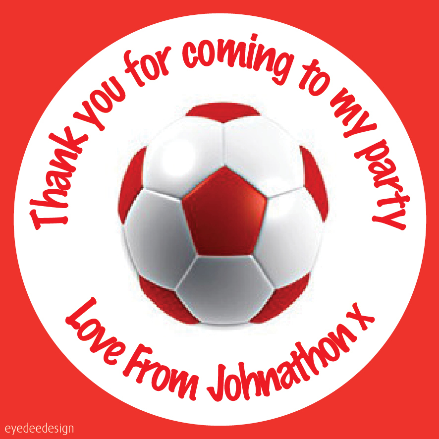 Personalised Red White Football Birthday Stickers Party Thank You Sweets – N493