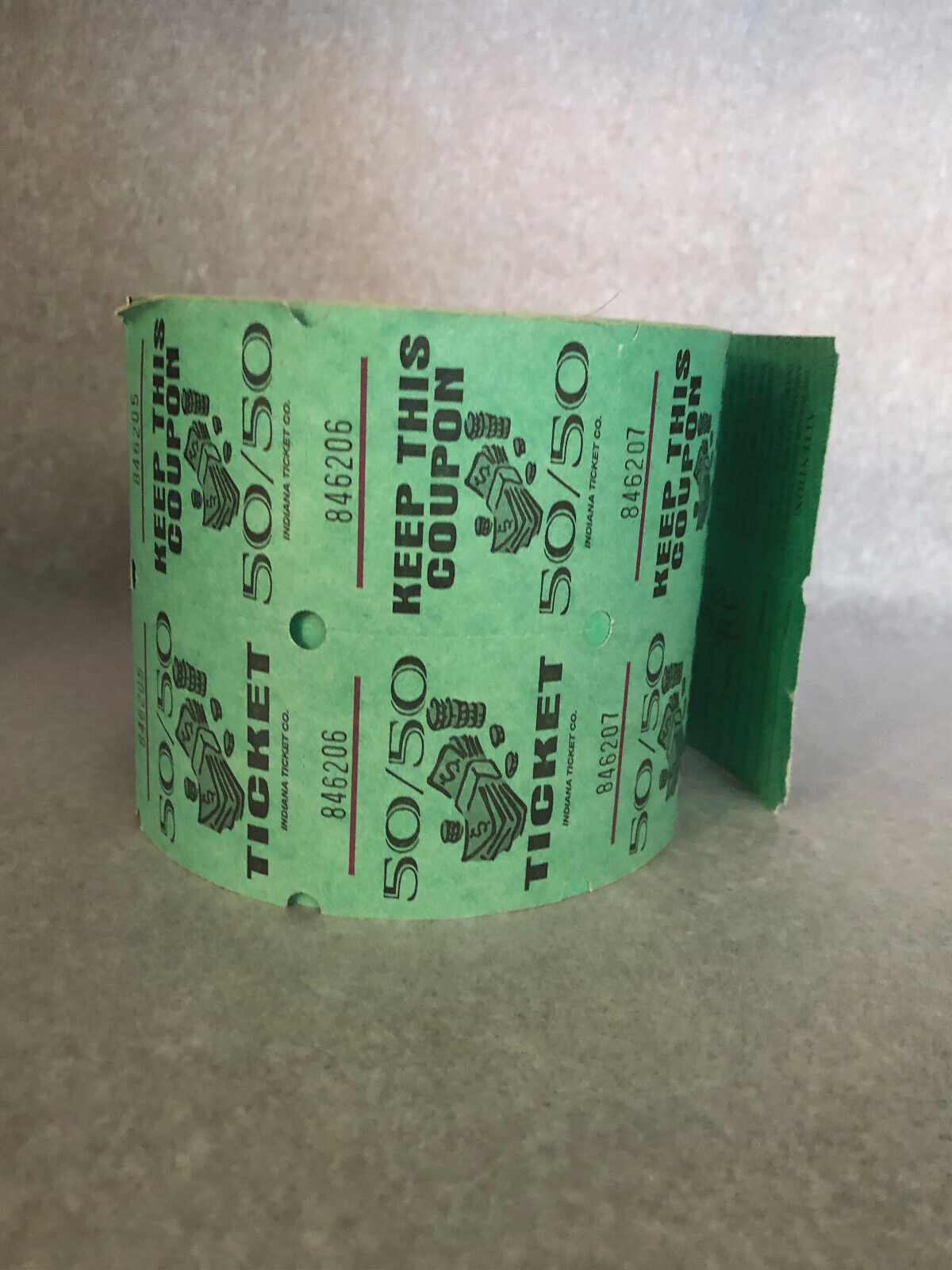 Marquee Raffle Carnival Ticket Roll Light Green “50/50 Ticket” Tickets Vintage