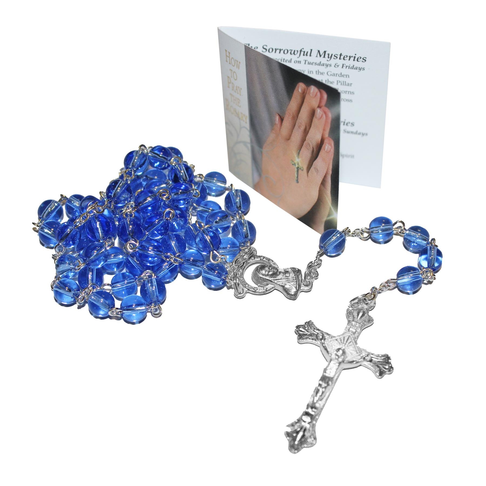 Communion Blue Rosary Beads and Card Boxed Gift Set