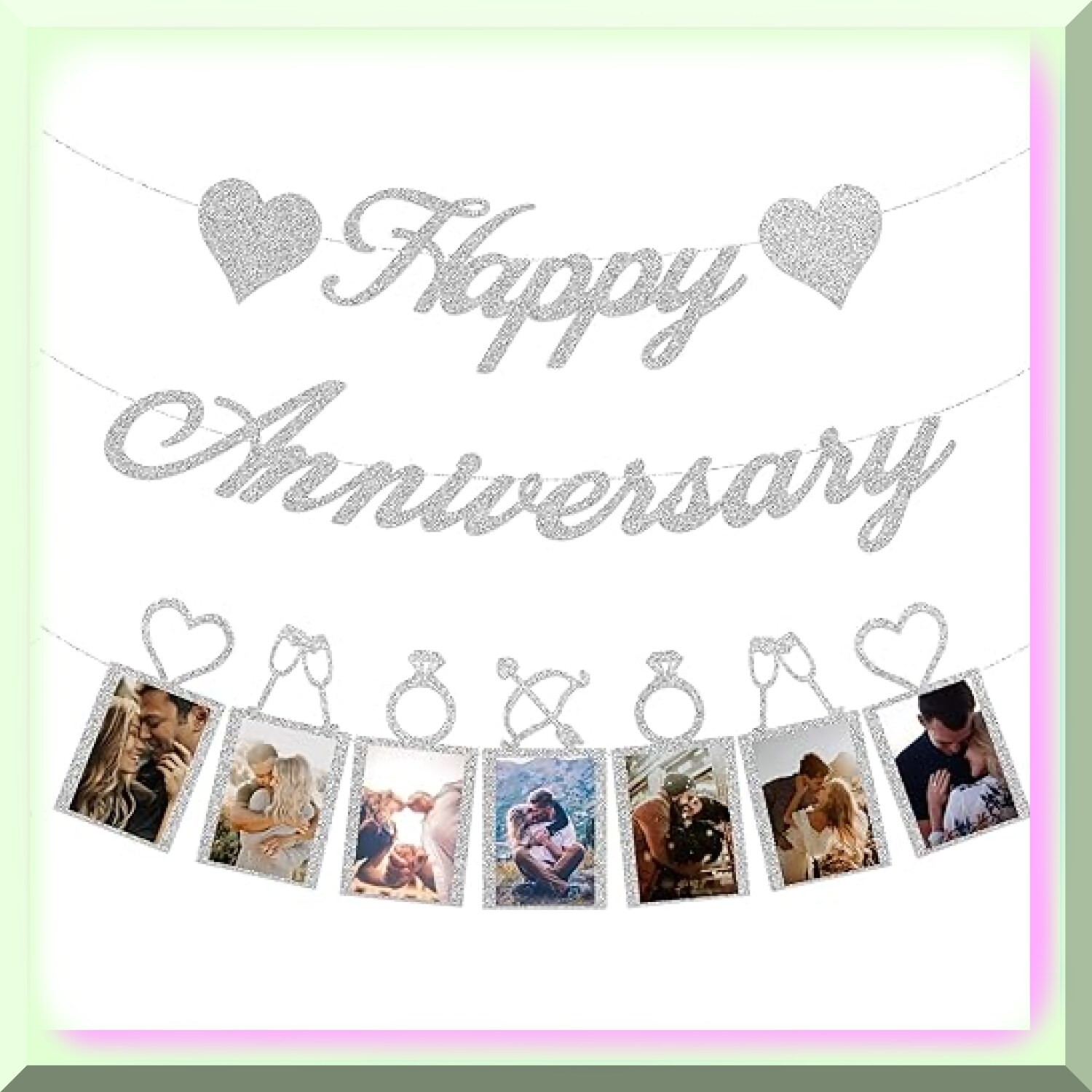 Silver Anniversary Party Decor Kit with Banner and Photo Display
