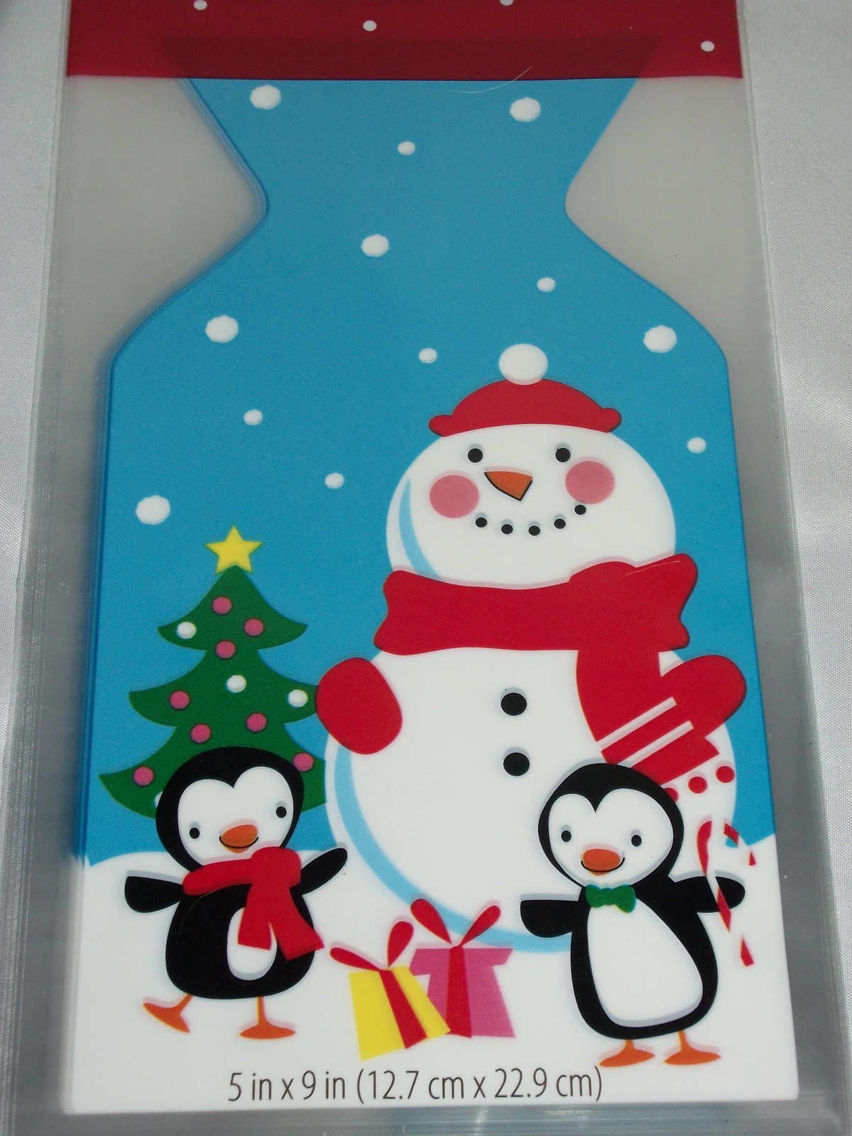 30 Cellophane Treat Gift Bags Ties Blue Snowman Penguins Tree Cello Baking Food