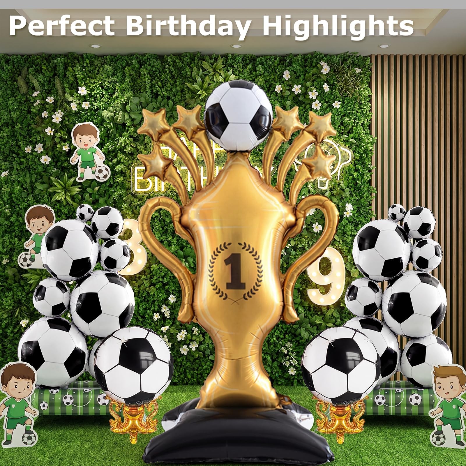 5 Pcs Soccer Balloons Party Decorations Set, Extra 32.5″ X 59″, Black Gold