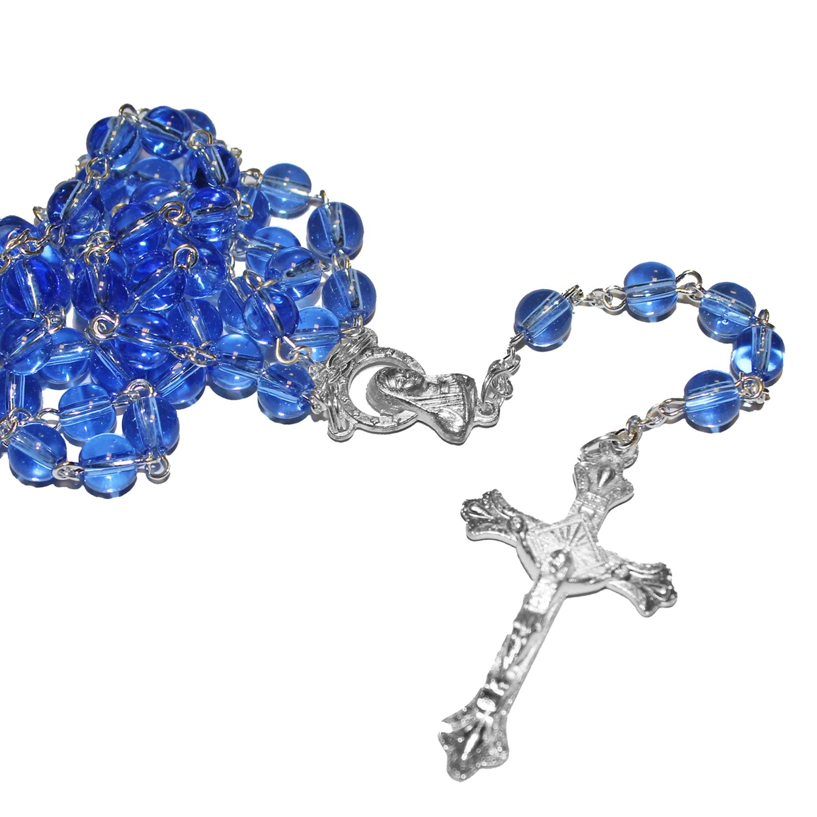 Communion Blue Rosary Beads and Card Boxed Gift Set