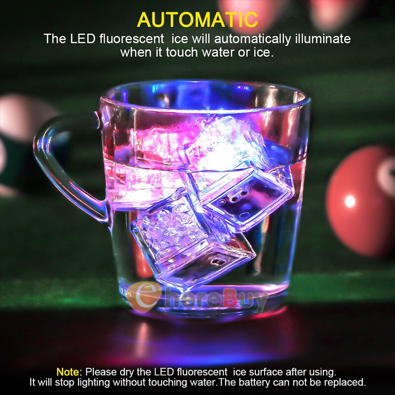 20 Pcs Multi Color & Rainbow Flash Light Up Ice Cube Glow LED 6 colors & on/off