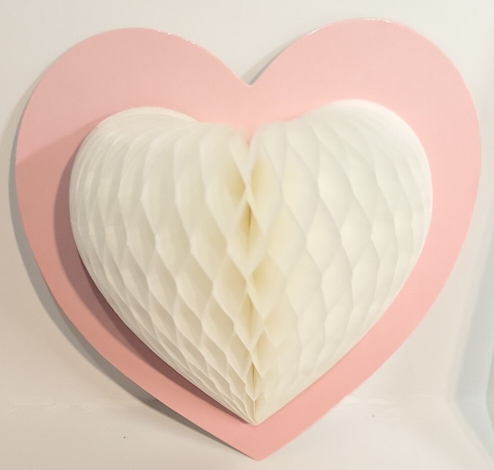 2 Pc American Greetings Honeycomb Heart Package Decoration Pink White 3.5 Inch