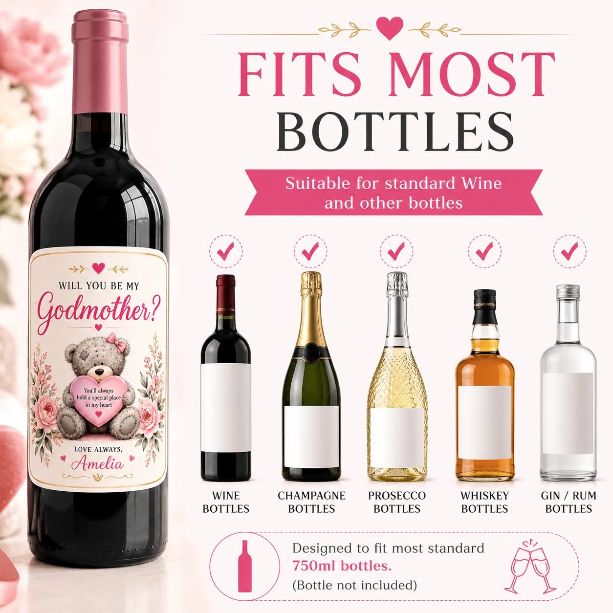 Personalised Godmother Proposal Bottle Label Sticker Custom Wine Gift Keepsake