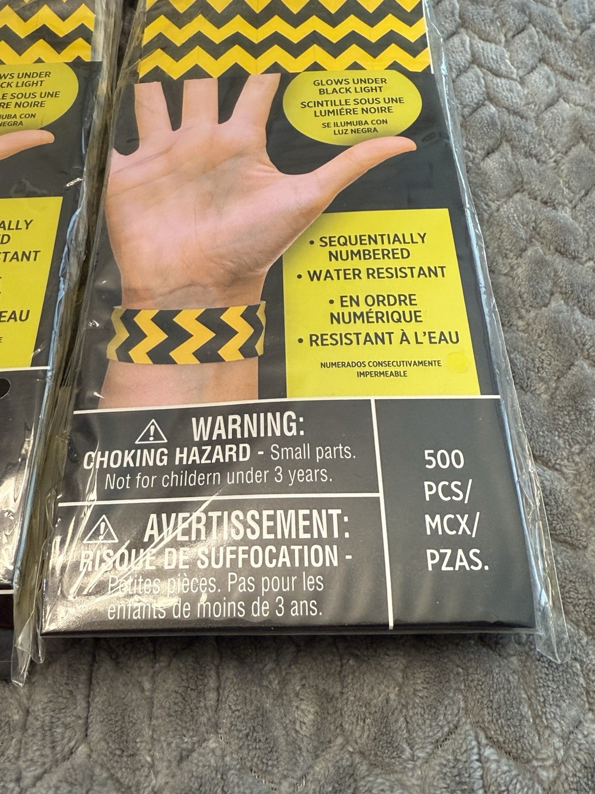 Chevron Black Yellow Wristbands 1000 Pack Secure Sequentially Numbered Glow