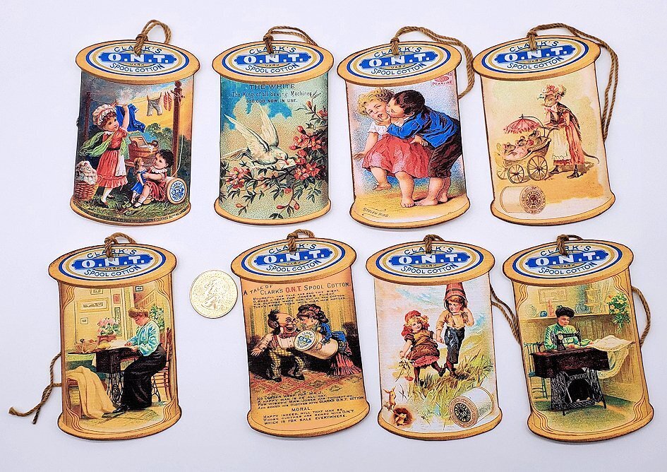 8-Vintage-Sewing-Spools-Ad-Journal-Fussy Cut-Linen Cardstock-Hang-Tags