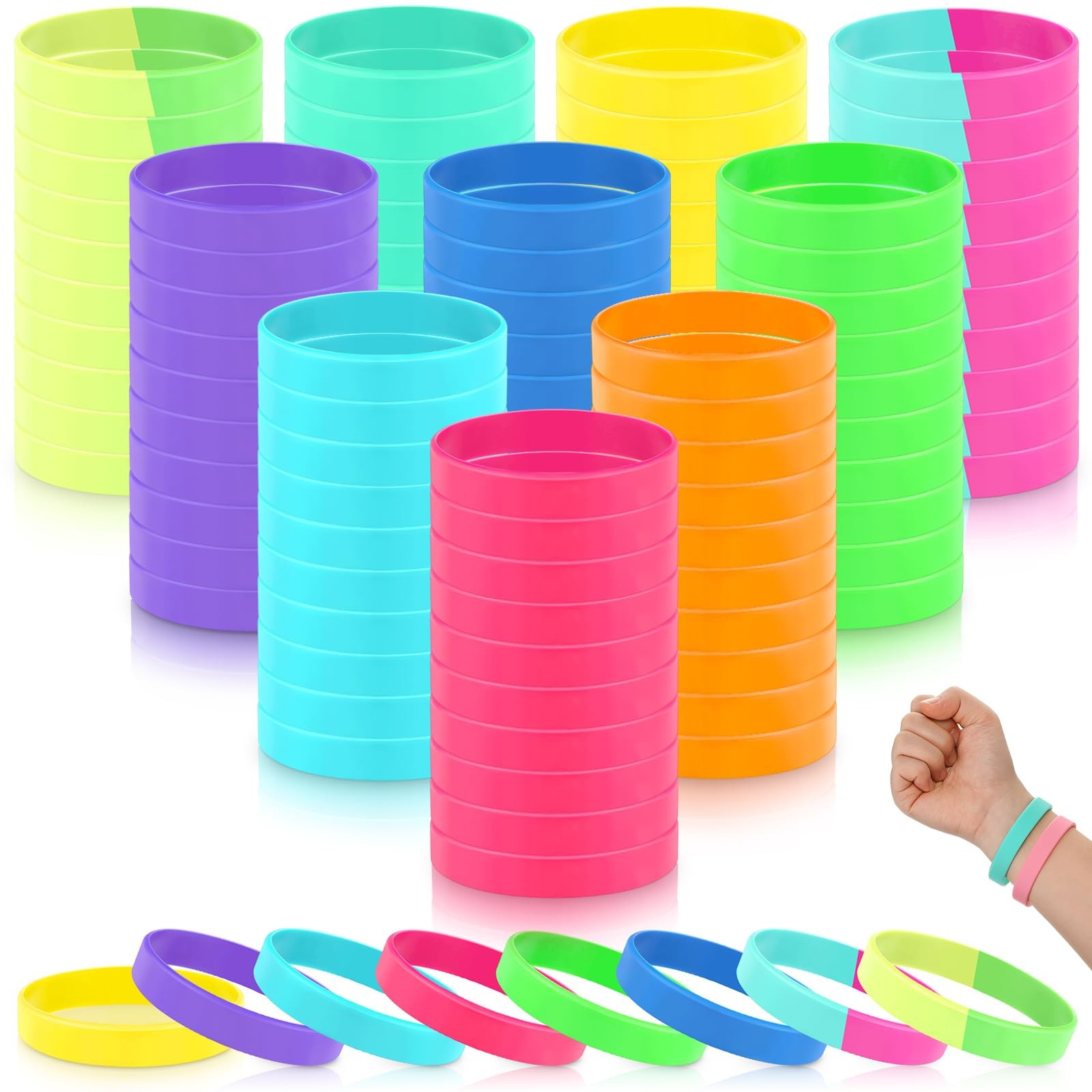 100 Pcs Solid Color Rubber Wristbands Rubber Bracelets Silicone Wristbands Sp…