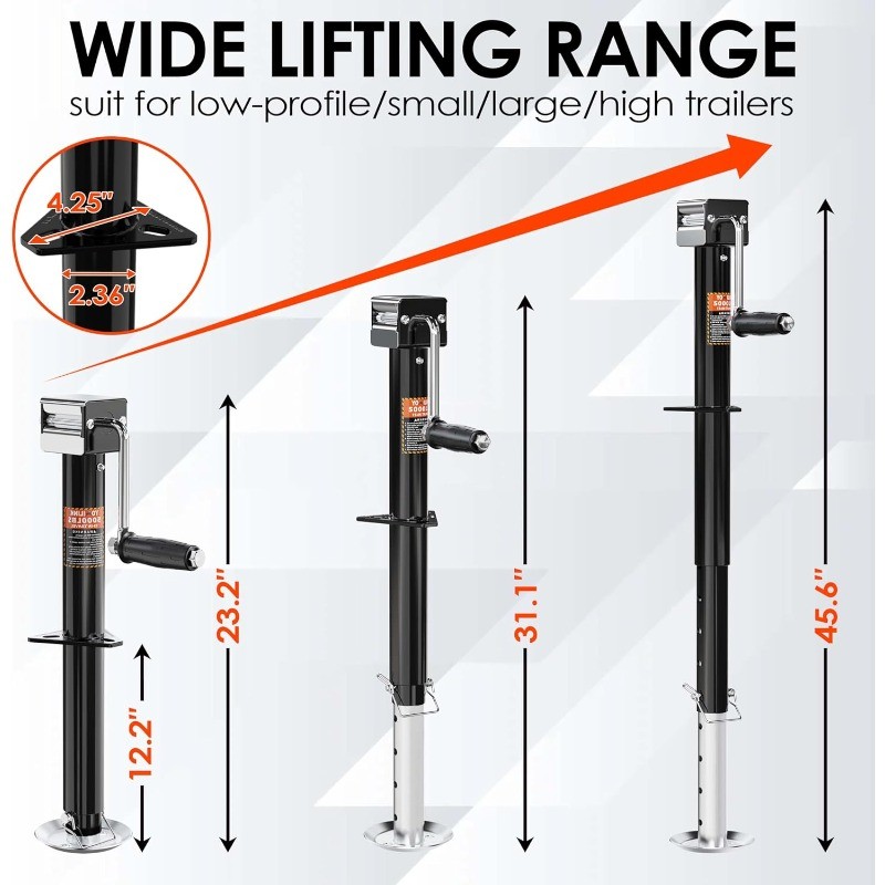 5000 lbs A-Frame Trailer Jack, 15″ Lift, Adjustable 5-Level Drop Leg