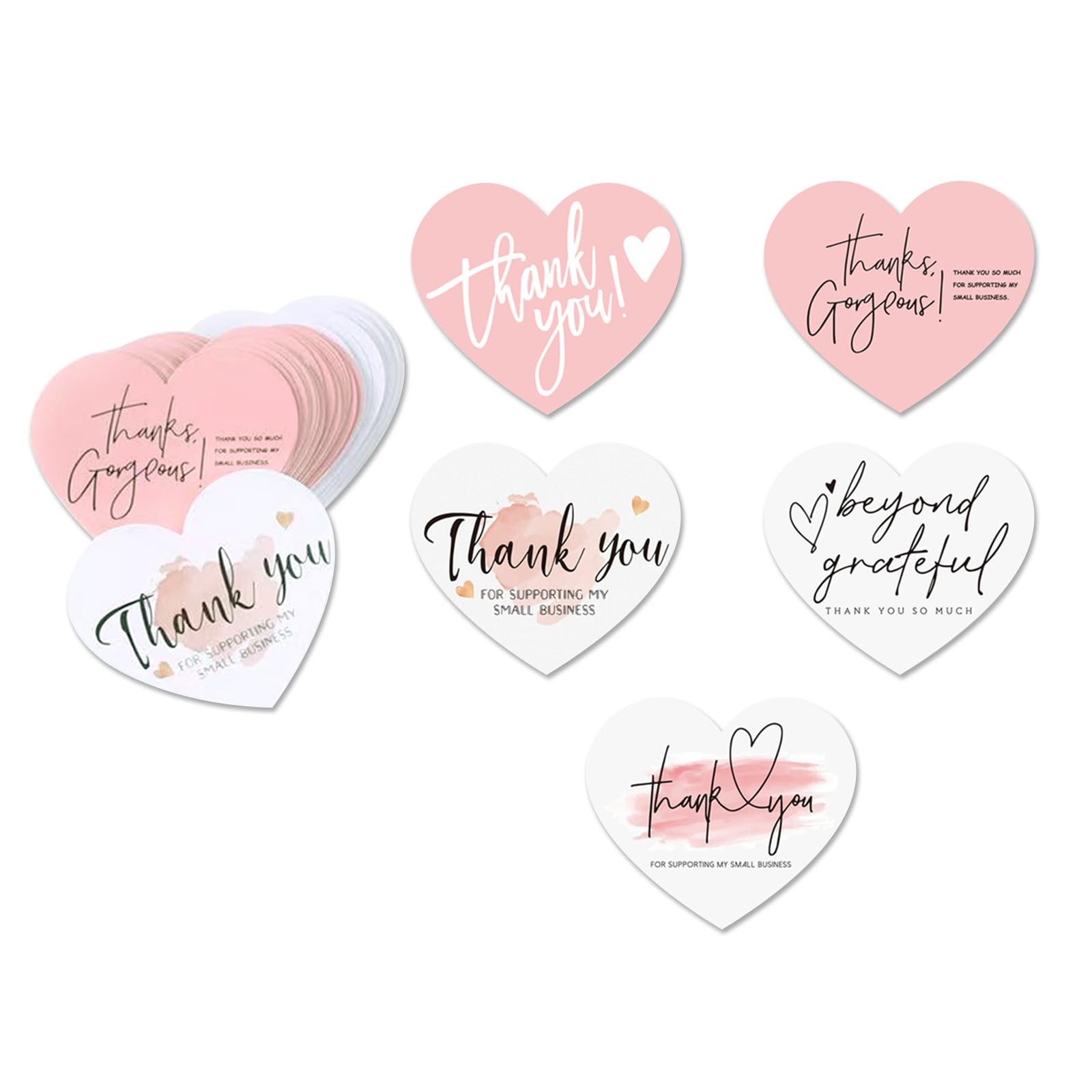150 Pcs Love Heart Shaped Thank You Cards, 2.36 ×2.76 inches, Pink