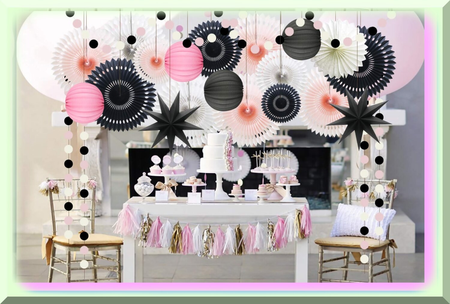 Pink Celebration Kit with Fans Garland Lanterns