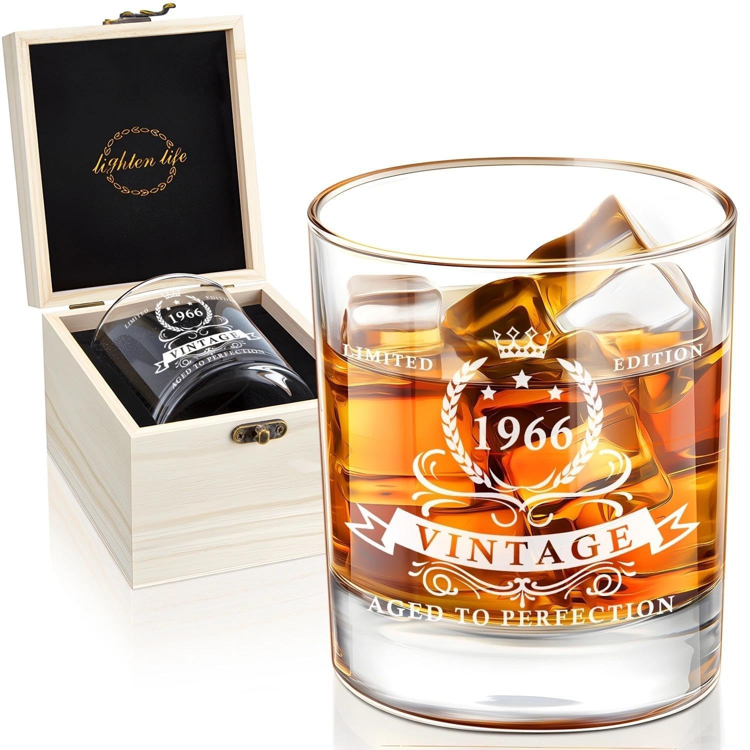 LIGHTEN LIFE 60th Birthday Gifts for Men 12 OZ,1966 Whiskey Glass in Valued W…