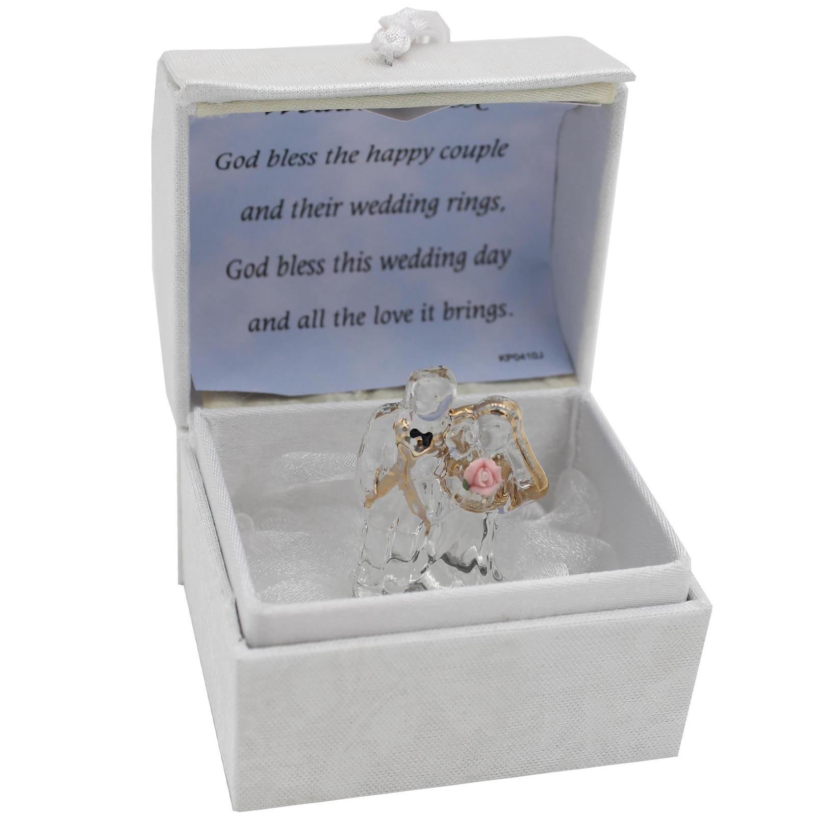Wedding Box Glass Bride and Groom Ornament in Chest with Verse