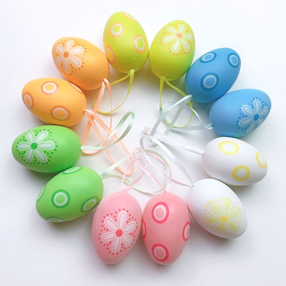 Easter Eggs Decorations,12Pcs Easter Eggs Hanging Ornaments,Painted Egg JQ