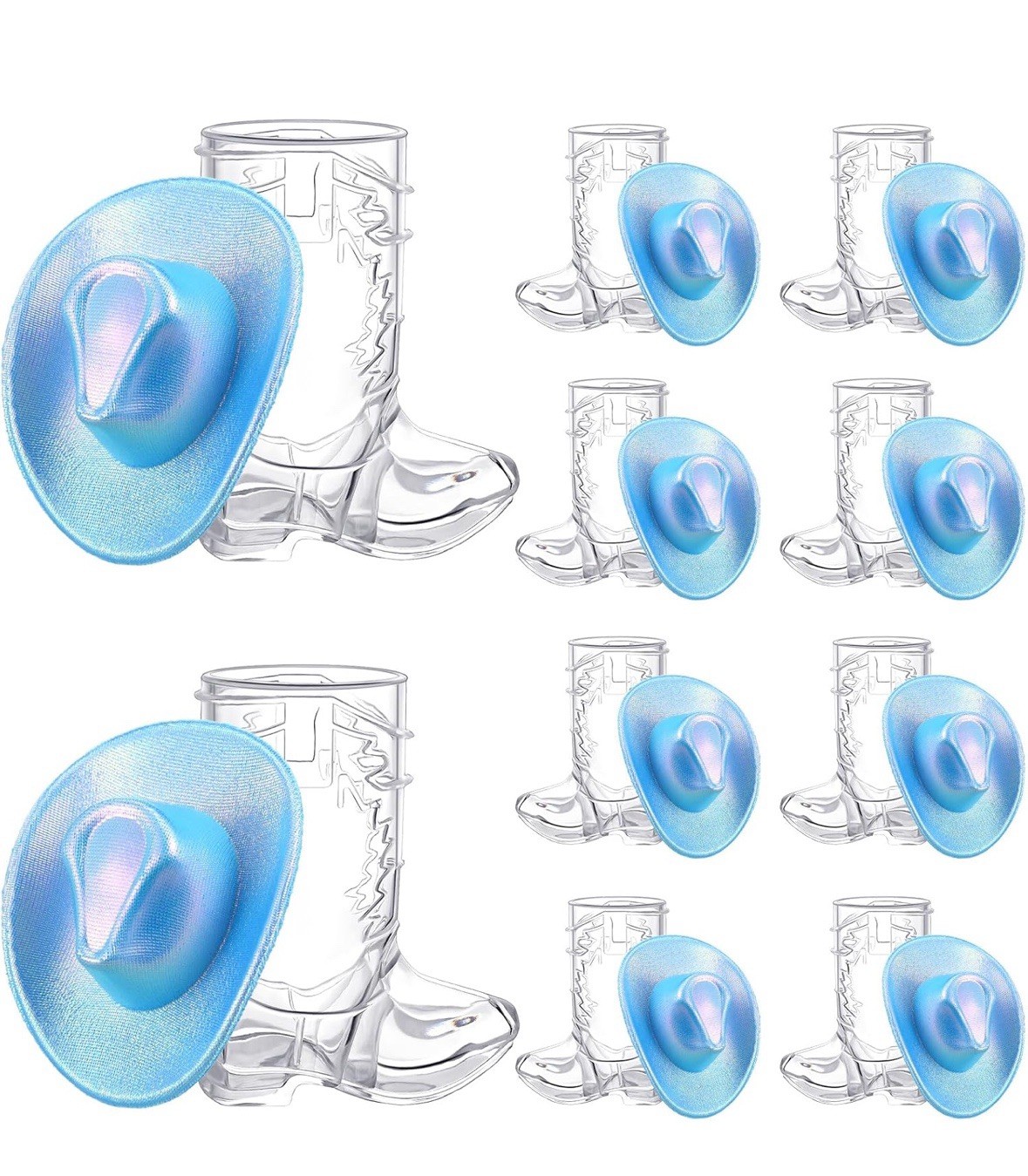 Vesici 20 Pcs Mini Neon Cowboy Hats Coastal Blue Bachelorette Boot Shot Glasses