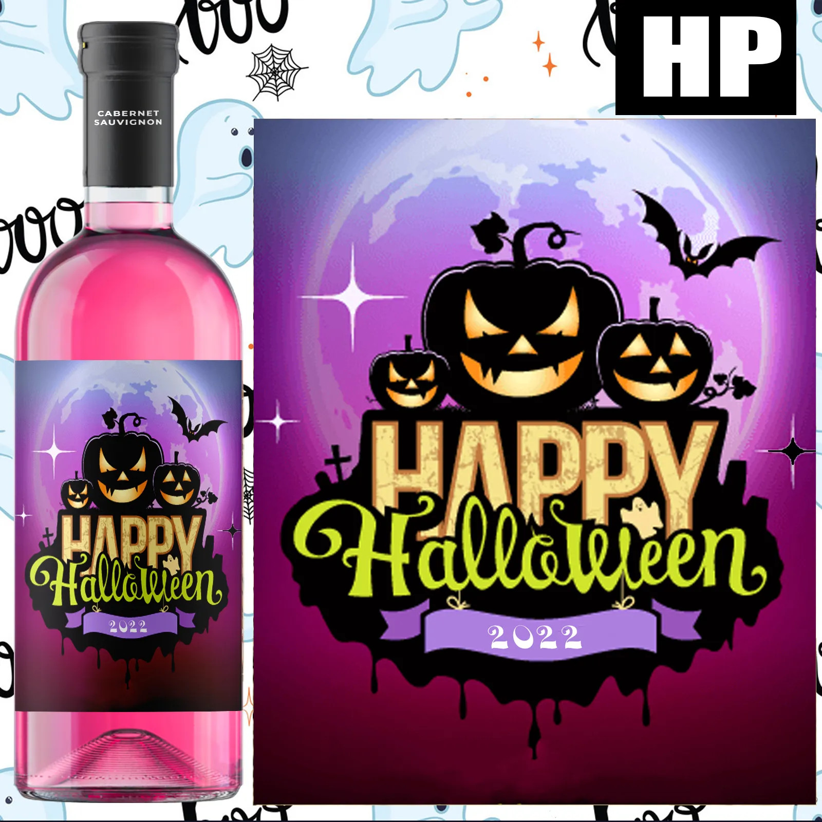Happy Halloween Bottle Label Waterproof Self Adhesive Wine Gift Sticker Decor