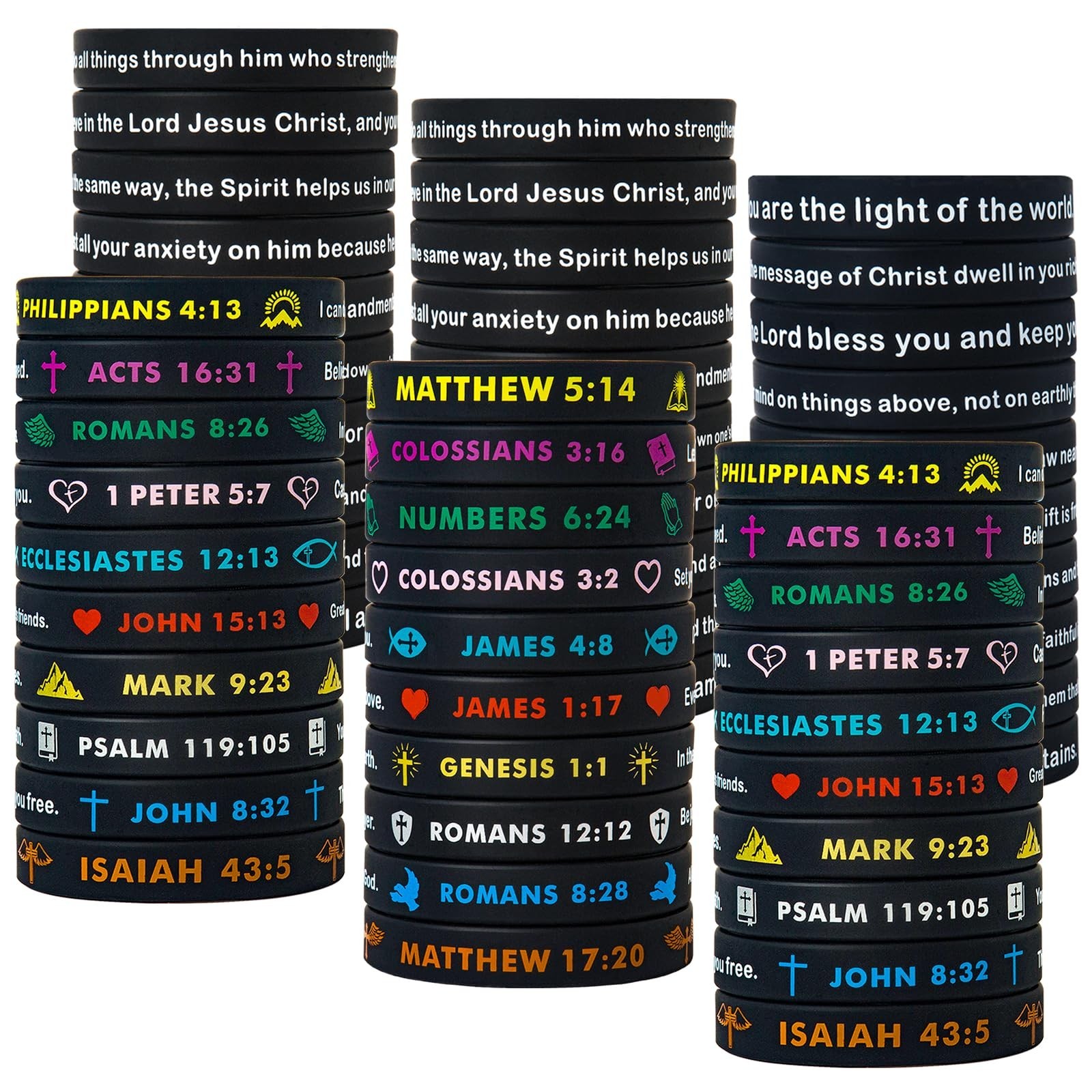 60 Pieces Religious Silicone Wristbands Bulk Bible Rubber Bracelets Colorful …