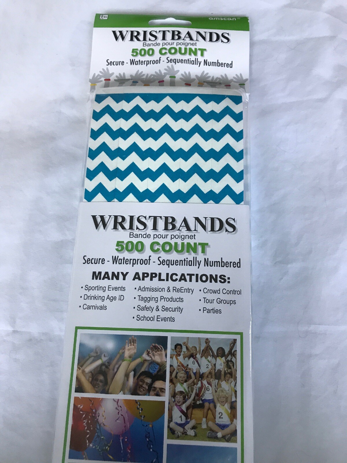 NEW White Blue Zig Zag Event Wristbands 500 Count Secure Waterproof