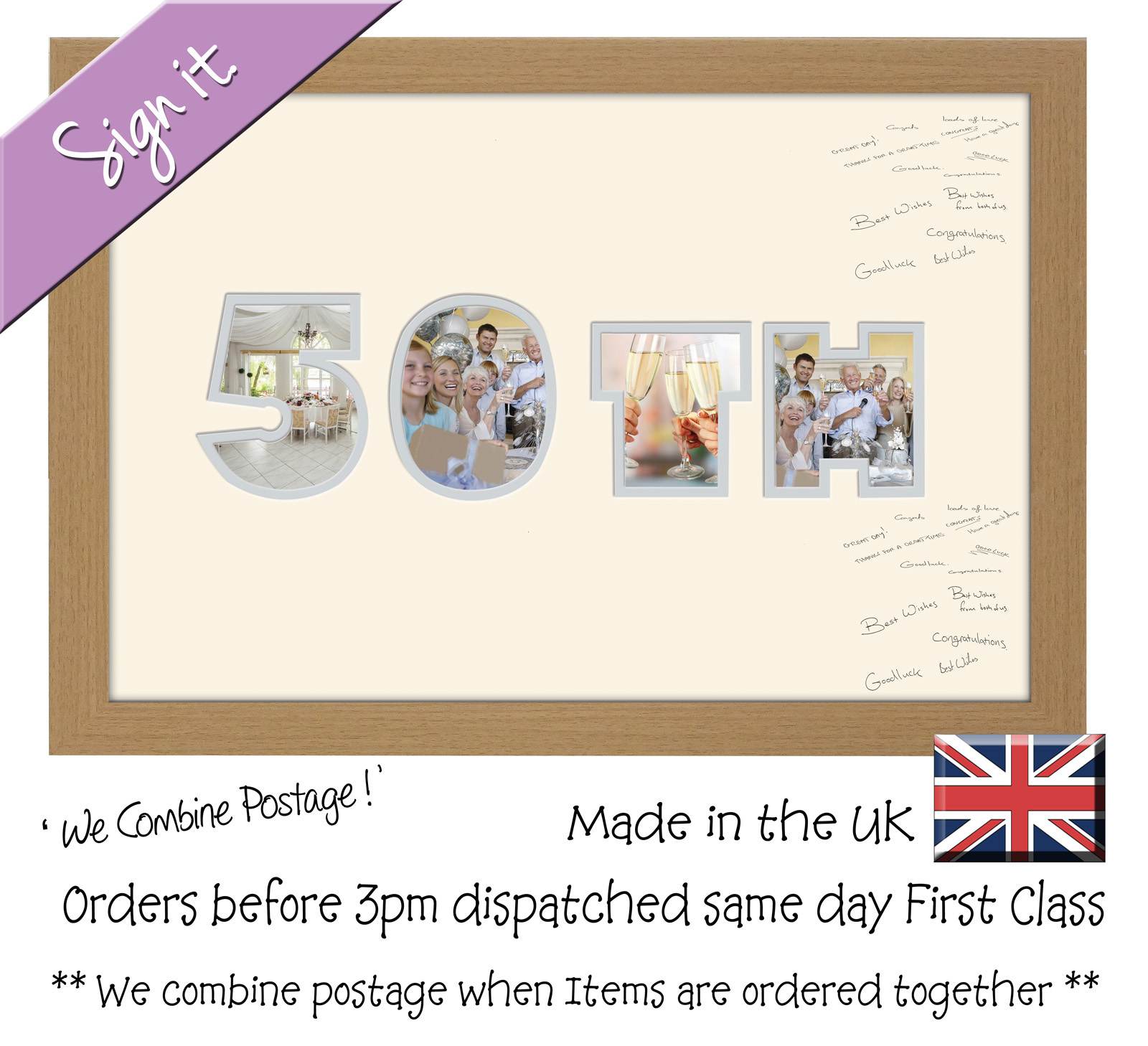 50th Birthday Signing Photo Frame Double Mount Guest Book 873D Photos in a Word