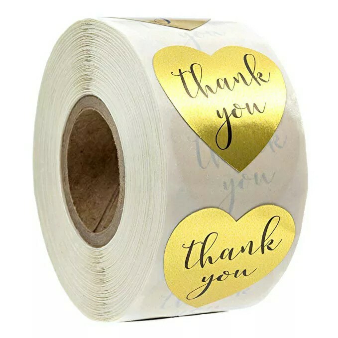 100 Pcs Set, heart shape gold thank you labels wedding Party Supplies