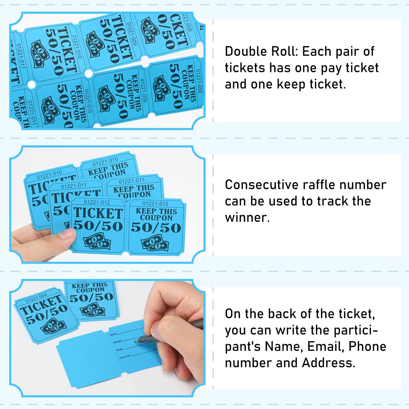 ESSENTIAL 500 Double Roll Raffle Tickets, 50/50 Raffle Cards, Entry Form with…