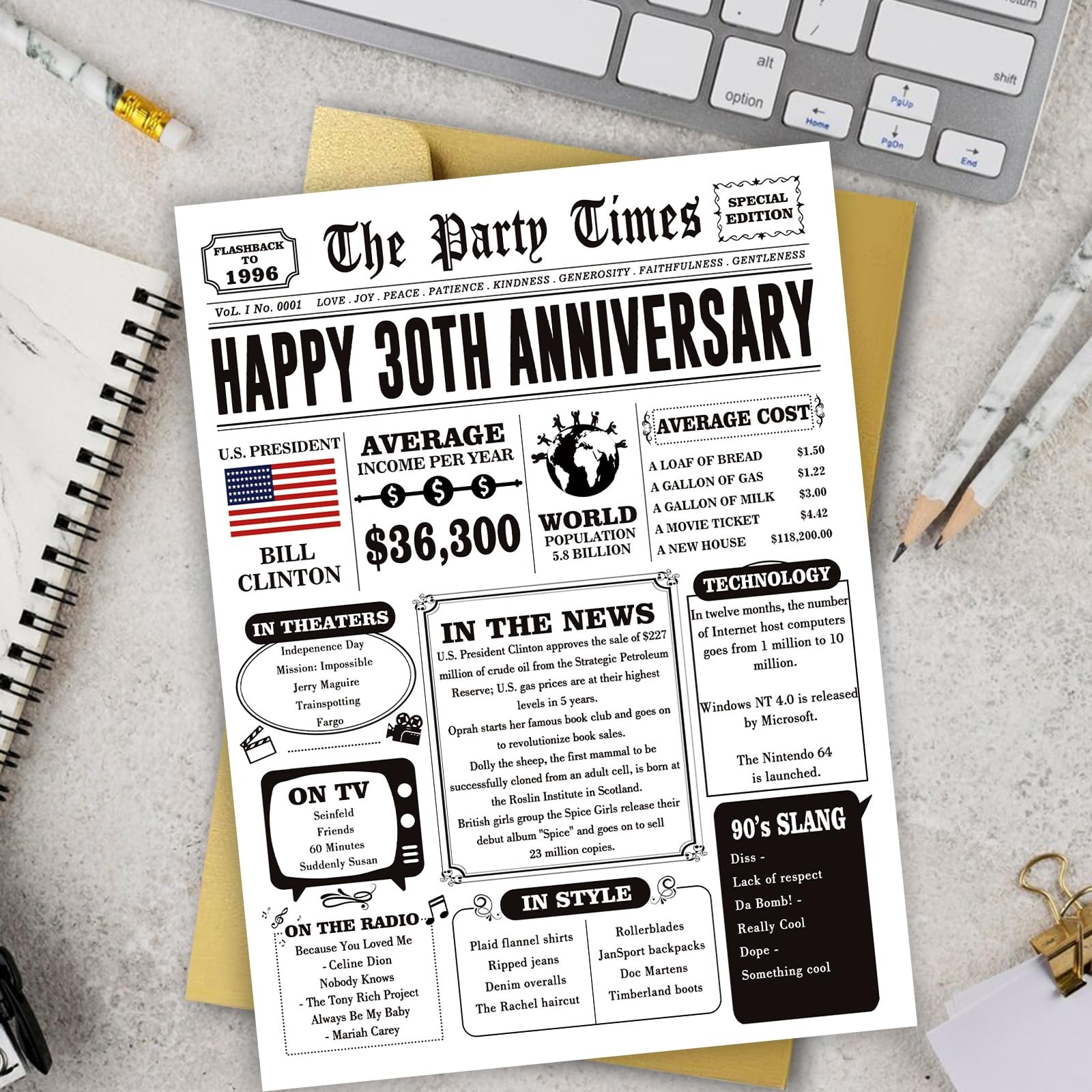 Missonemi Jumbo 30th Anniversary Card for Women Men, 7.9 x 10.6 inches,