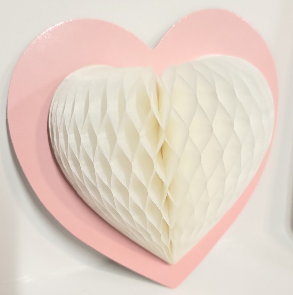 2 Pc American Greetings Honeycomb Heart Package Decoration Pink White 3.5 Inch