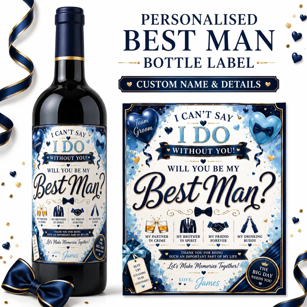 Personalised Best Man Proposal Bottle Label Sticker Wedding Gift